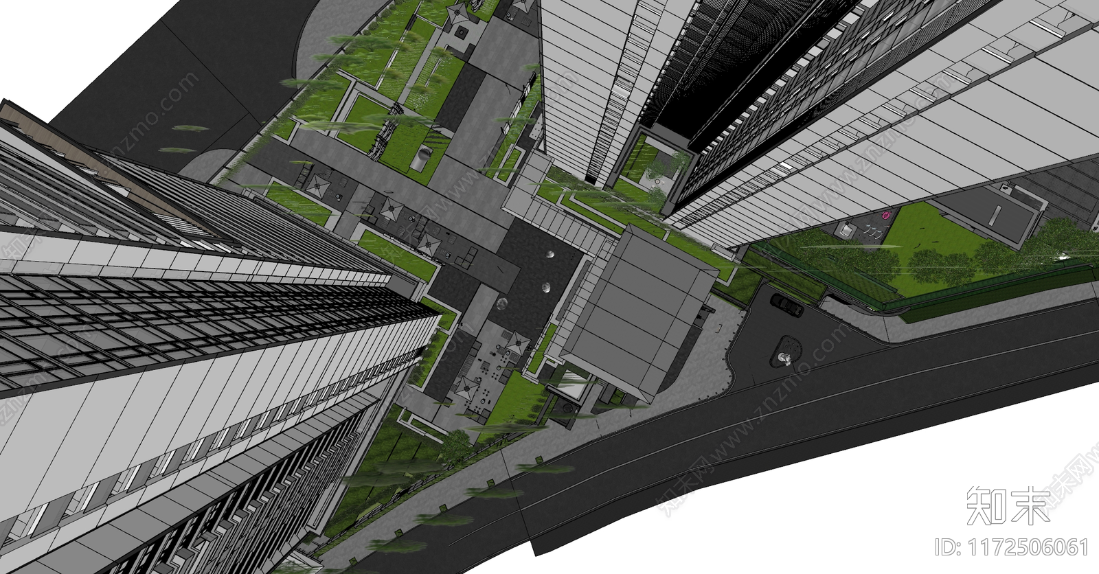 现代简约小区景观SU模型下载【ID:1172506061】