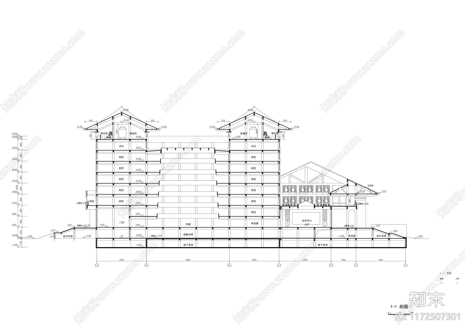 现代图书馆建筑cad施工图下载【ID:1172507301】