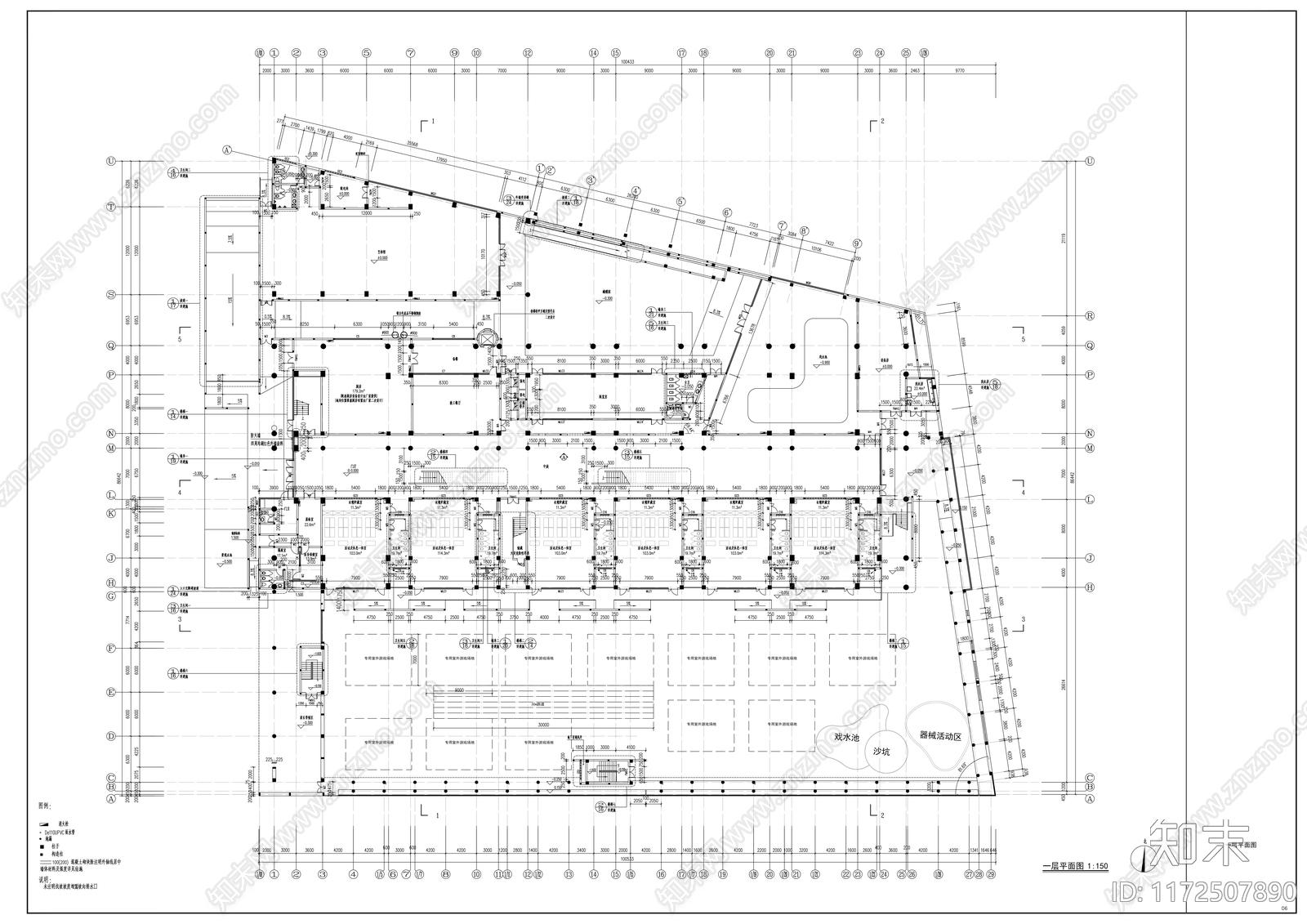 现代幼儿园建筑cad施工图下载【ID:1172507890】