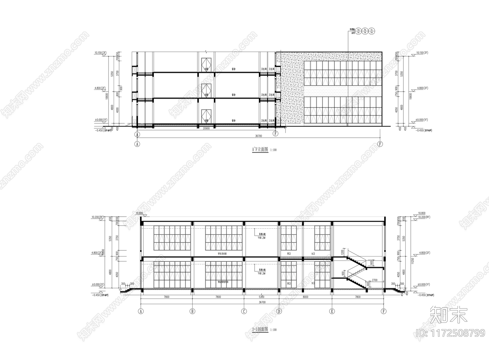 现代学校建筑cad施工图下载【ID:1172508799】