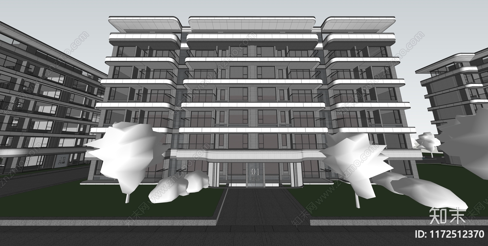 现代多层住宅SU模型下载【ID:1172512370】