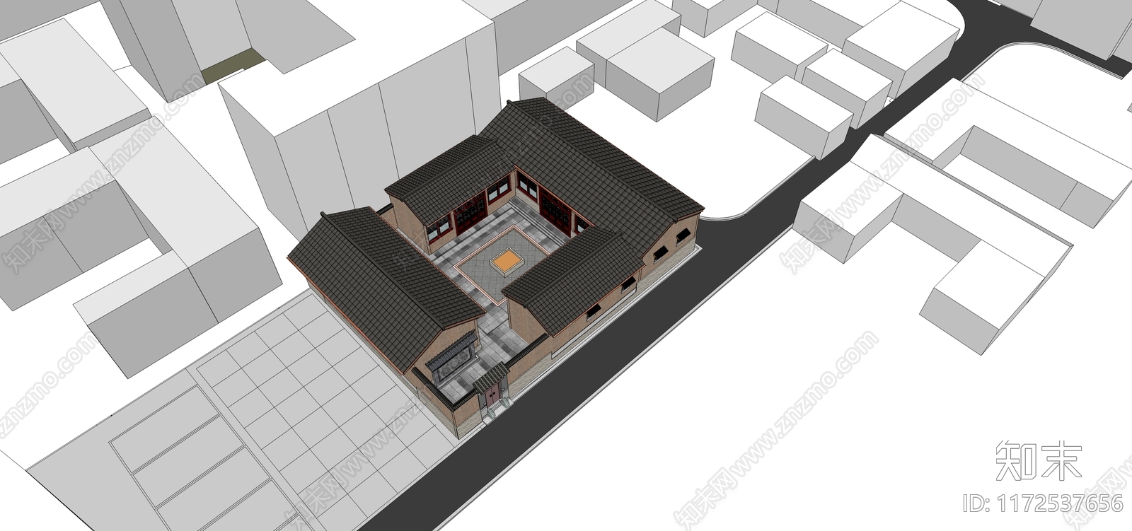 中式复古四合院SU模型下载【ID:1172537656】