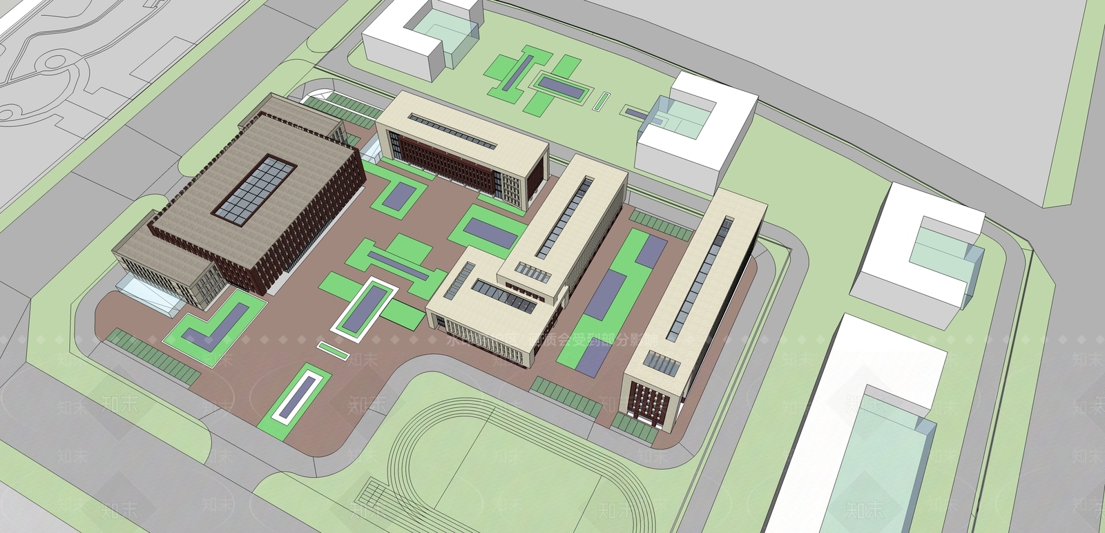 现代简约学校建筑SU模型下载【ID:1172538474】