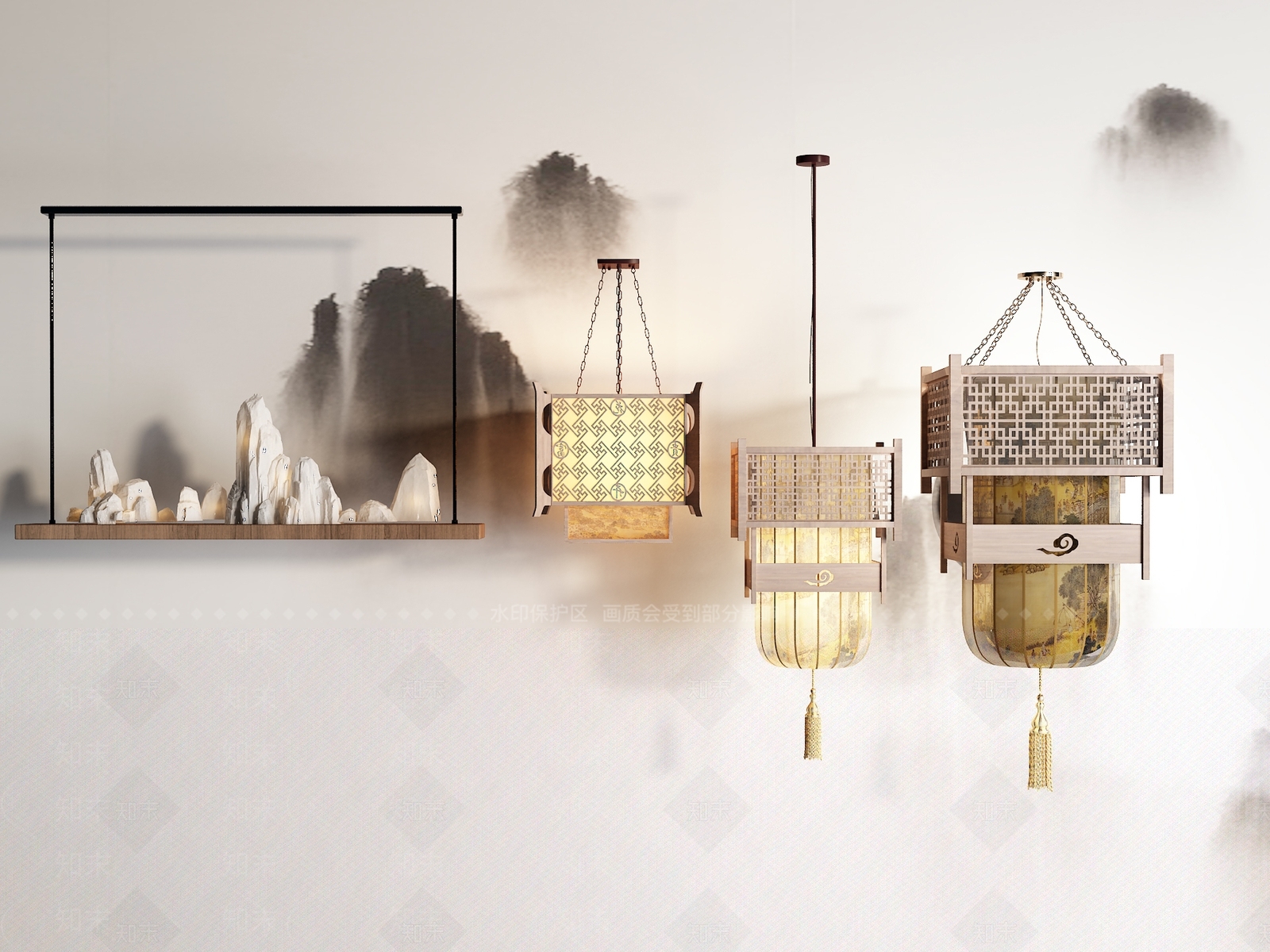 新中式中式吊灯3D模型下载【ID:1172539562】