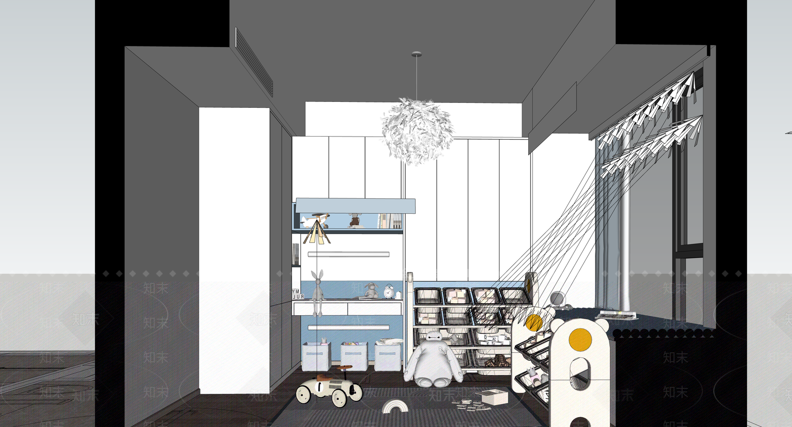 现代通用儿童房SU模型下载【ID:1172542489】