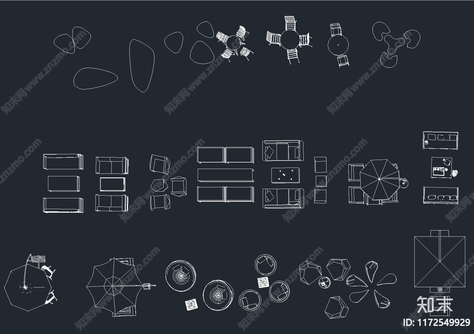 2024年最新户外休闲遮阳伞桌椅躺椅座椅CAD施工图下载【ID:1172549929】