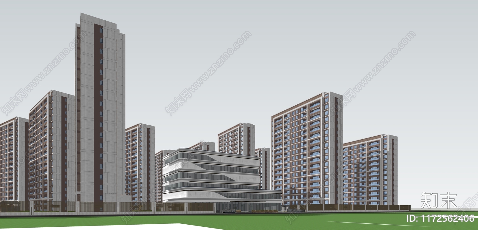 现代轻奢高层住宅SU模型下载【ID:1172562406】