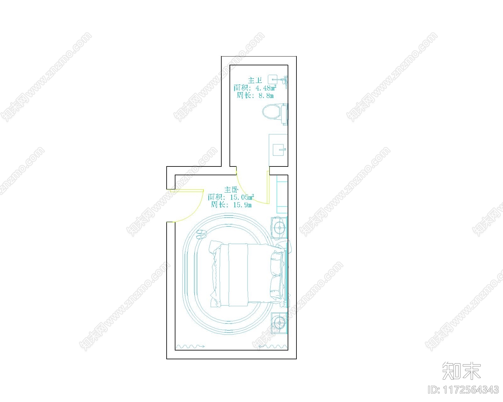 现代卧室施工图下载【ID:1172564343】