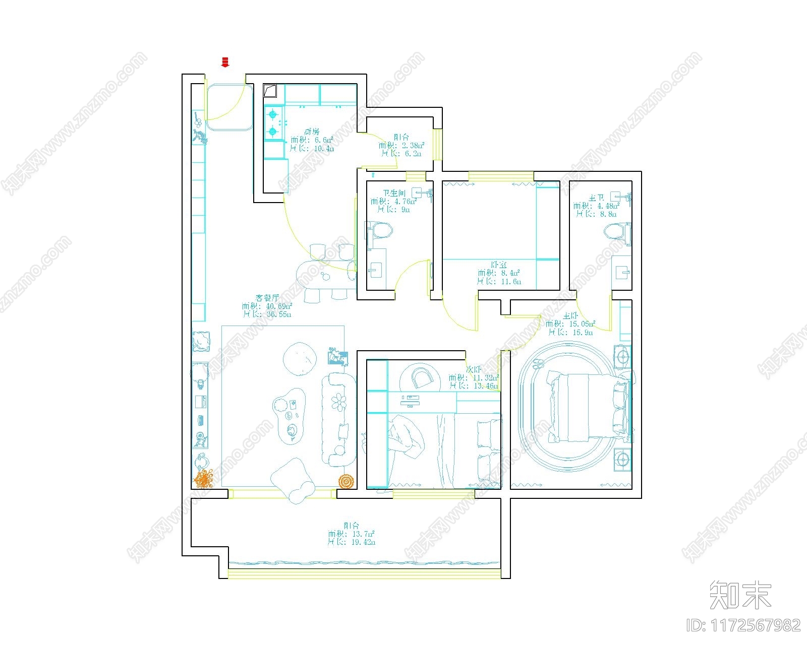 现代整体家装空间cad施工图下载【ID:1172567982】