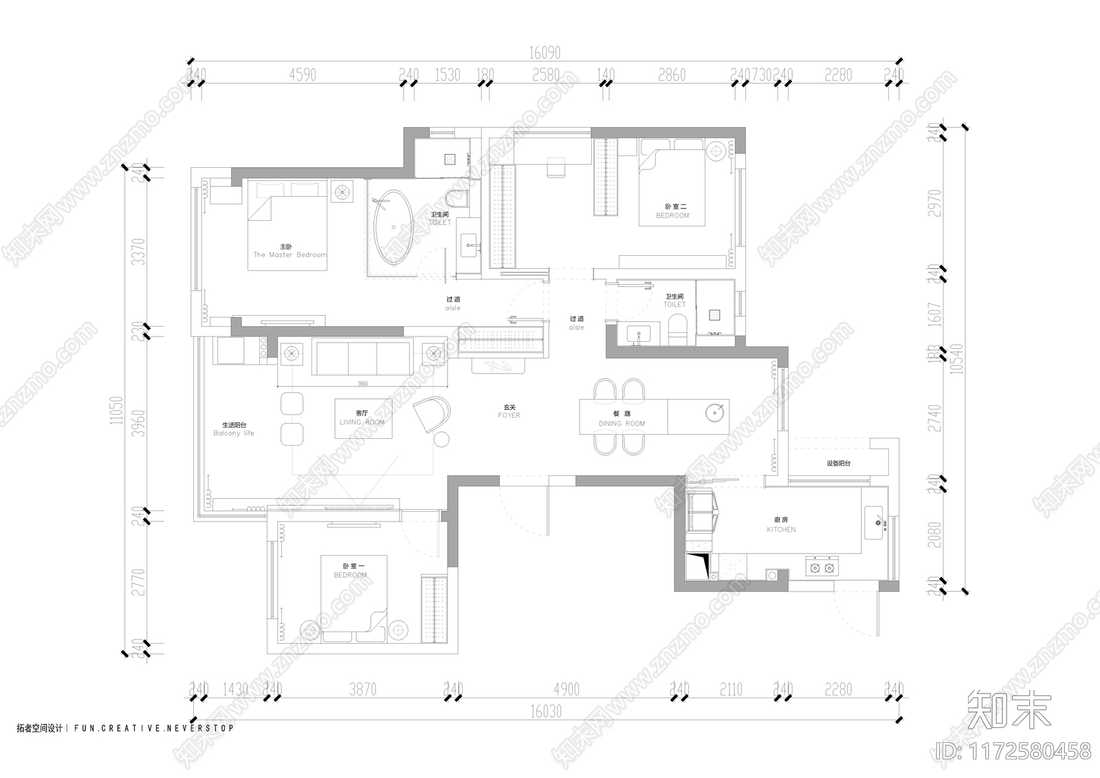 现代简约整体家装空间施工图下载【ID:1172580458】