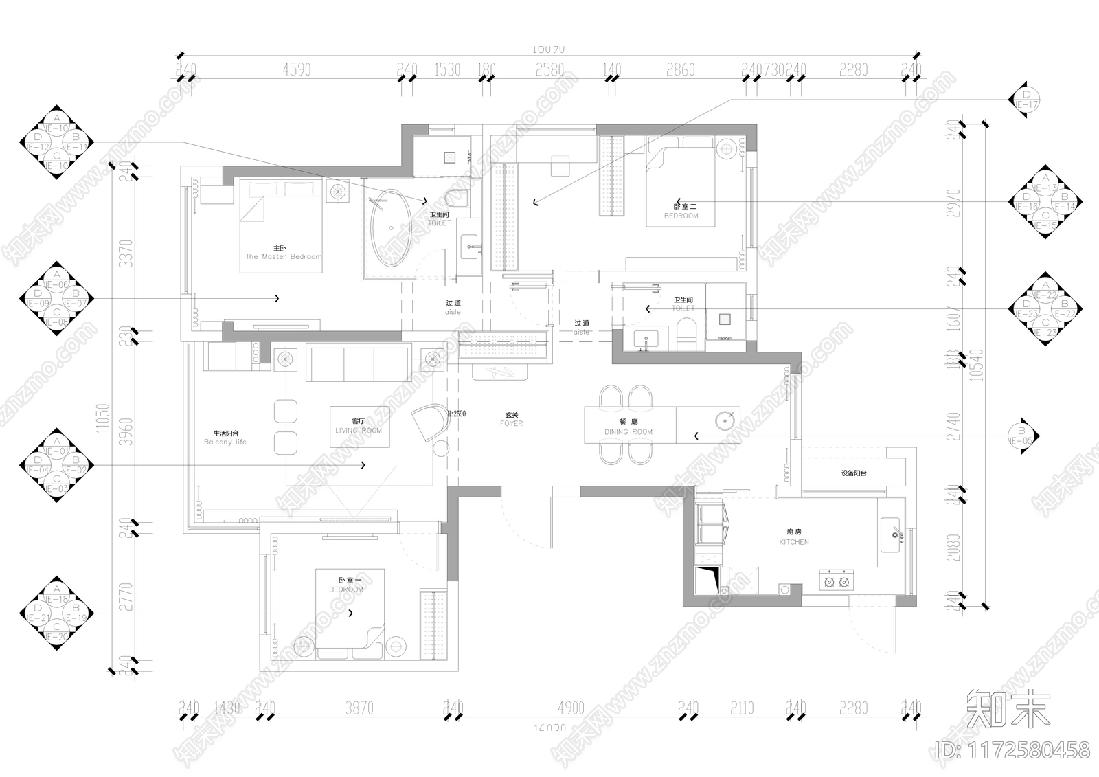 现代简约整体家装空间施工图下载【ID:1172580458】