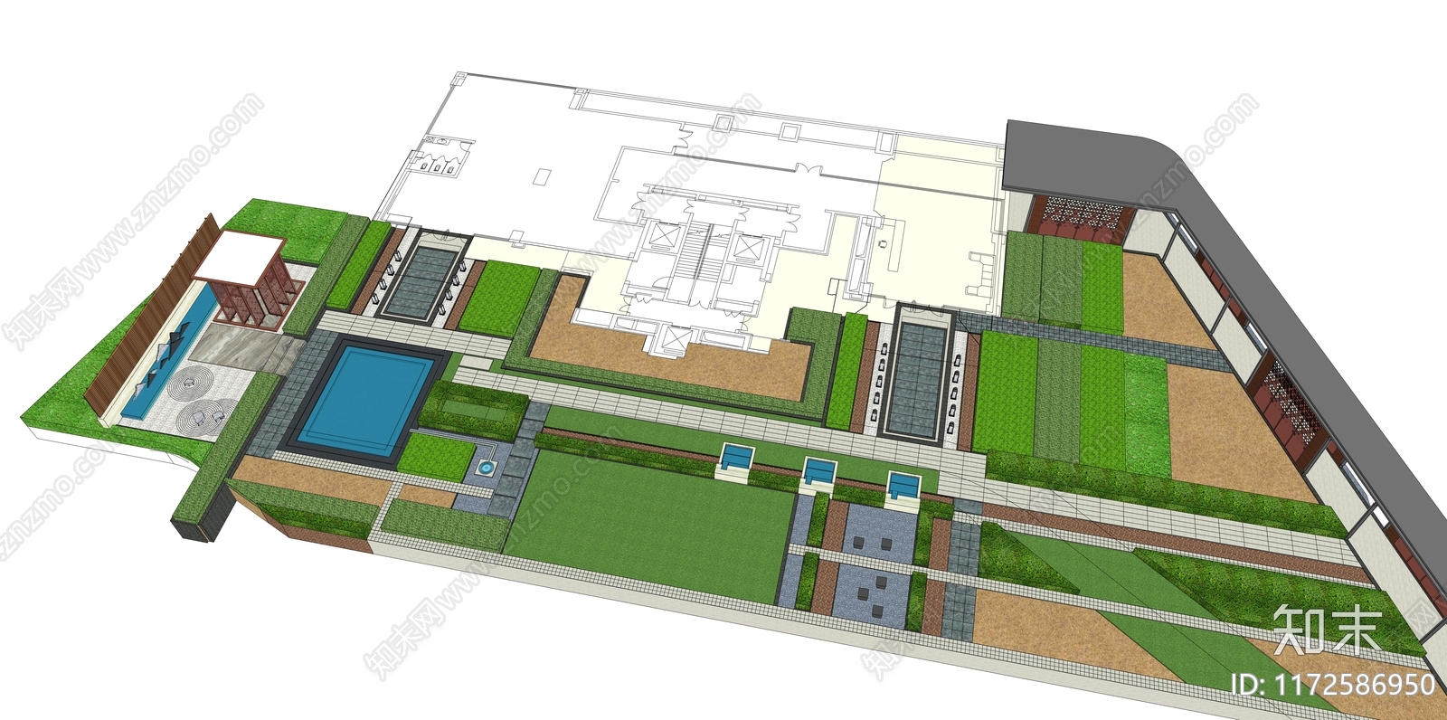 现代小区景观SU模型下载【ID:1172586950】