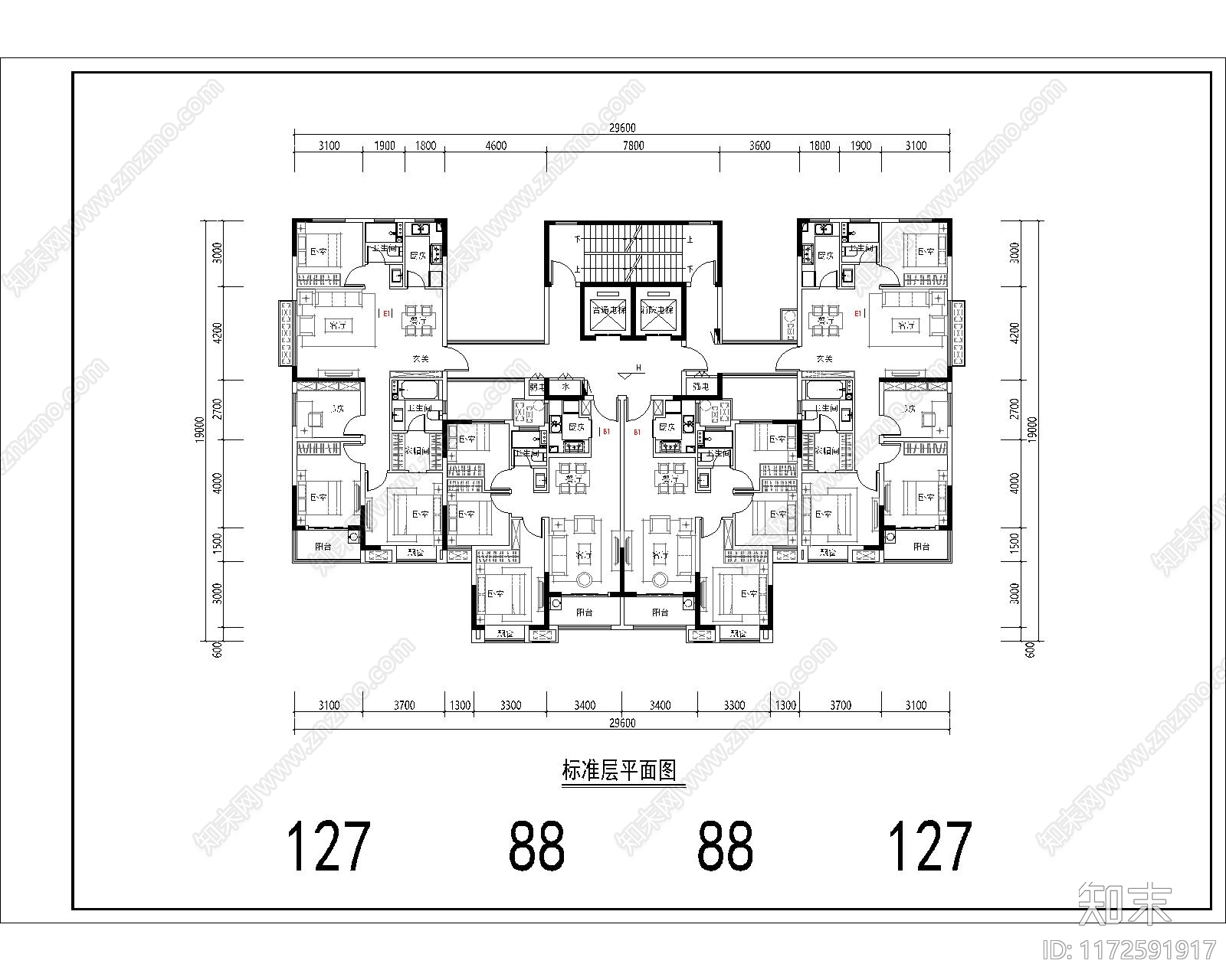 现代住宅楼建筑施工图下载【ID:1172591917】