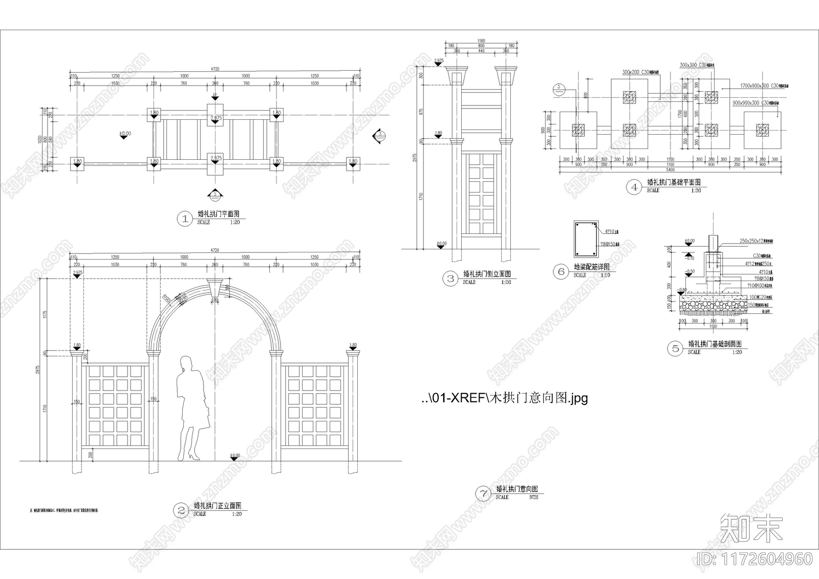 现代廊架cad施工图下载【ID:1172604960】