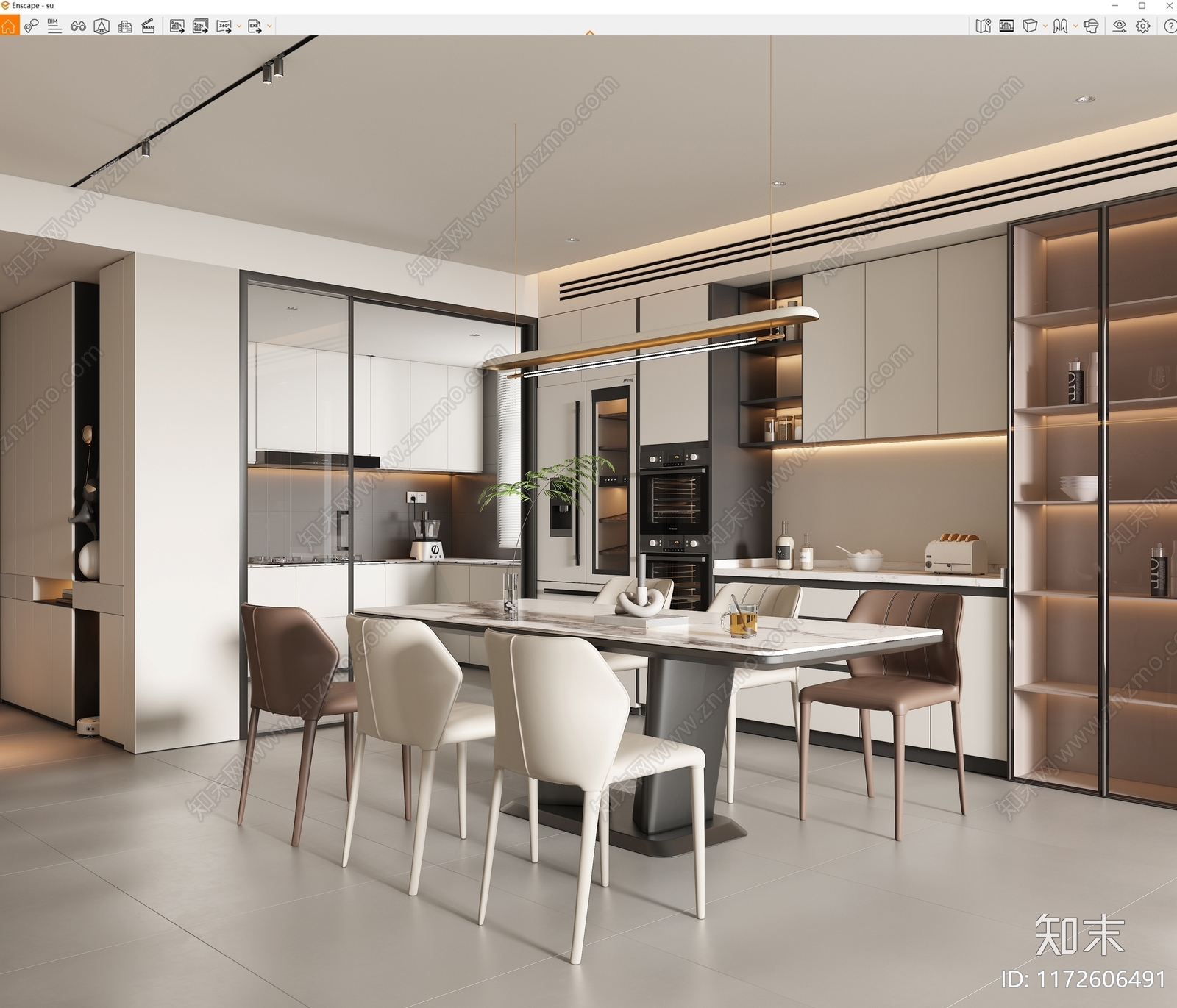 现代简约家居餐厅SU模型下载【ID:1172606491】