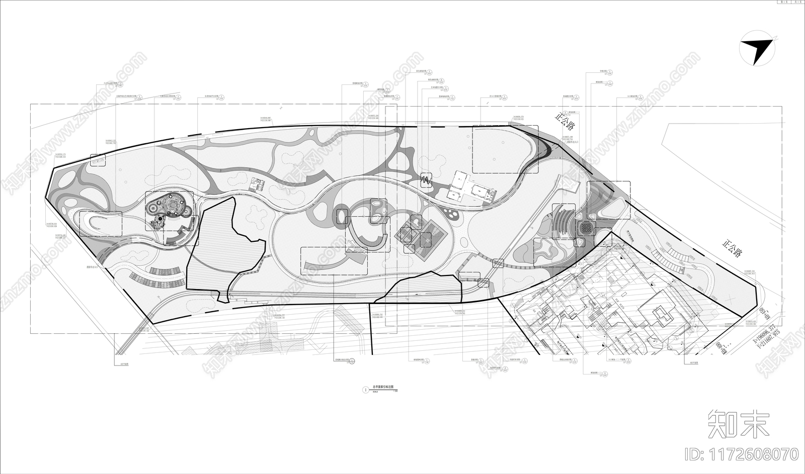 现代公园景观cad施工图下载【ID:1172608070】