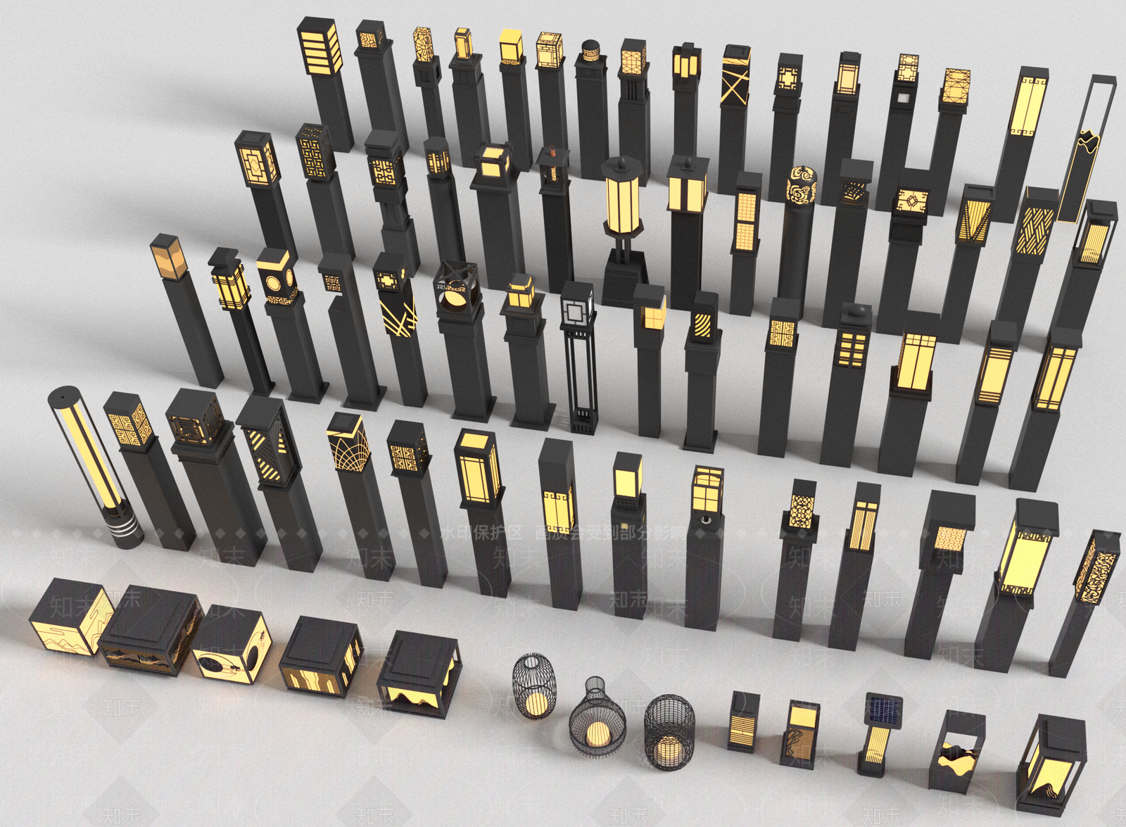 现代灯具组合3D模型下载【ID:1172617687】