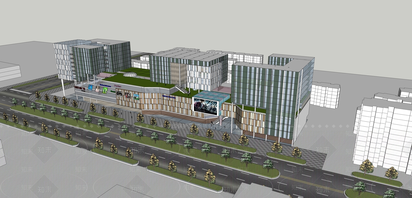 现代商场建筑SU模型下载【ID:1172618788】