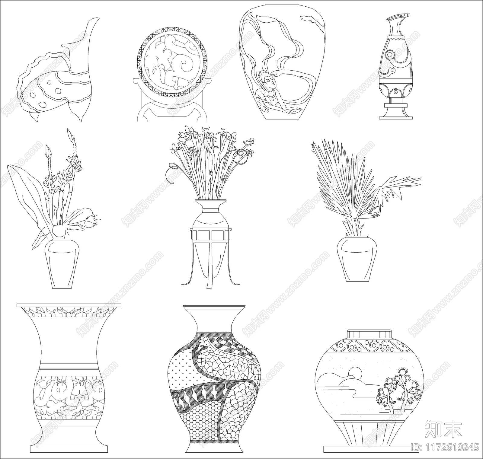 现代综合软装摆件图库施工图下载【ID:1172619245】