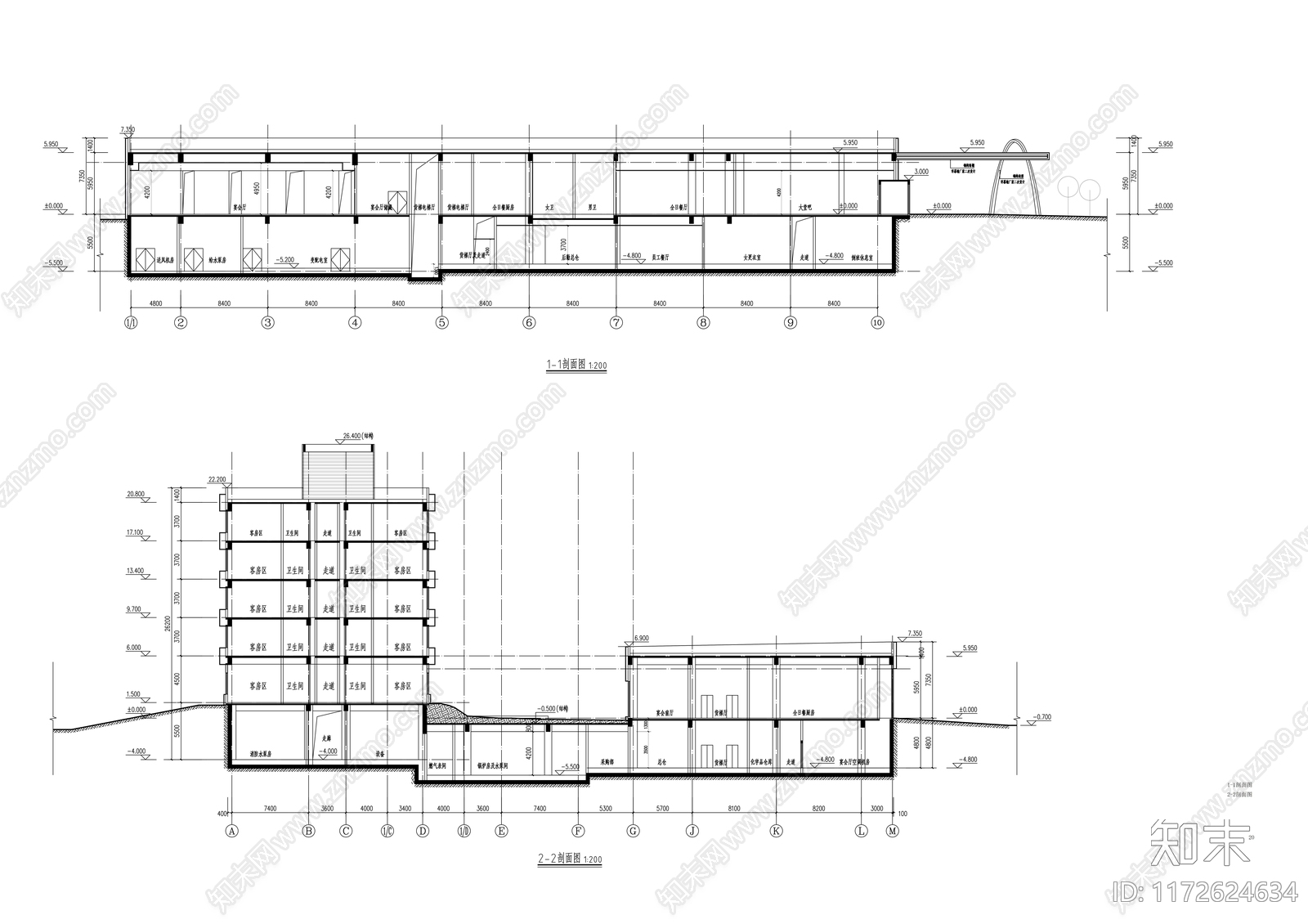 现代酒店建筑施工图下载【ID:1172624634】