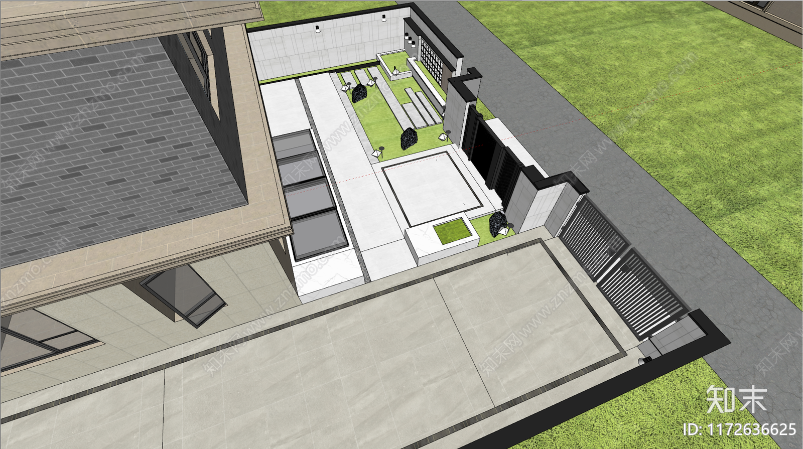 现代简约别墅庭院SU模型下载【ID:1172636625】