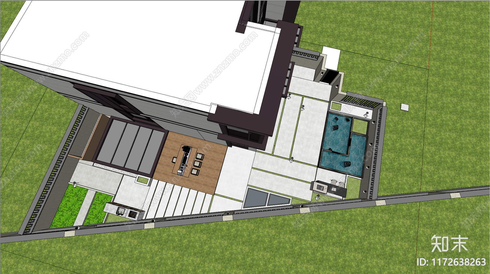 现代简约别墅庭院SU模型下载【ID:1172638263】
