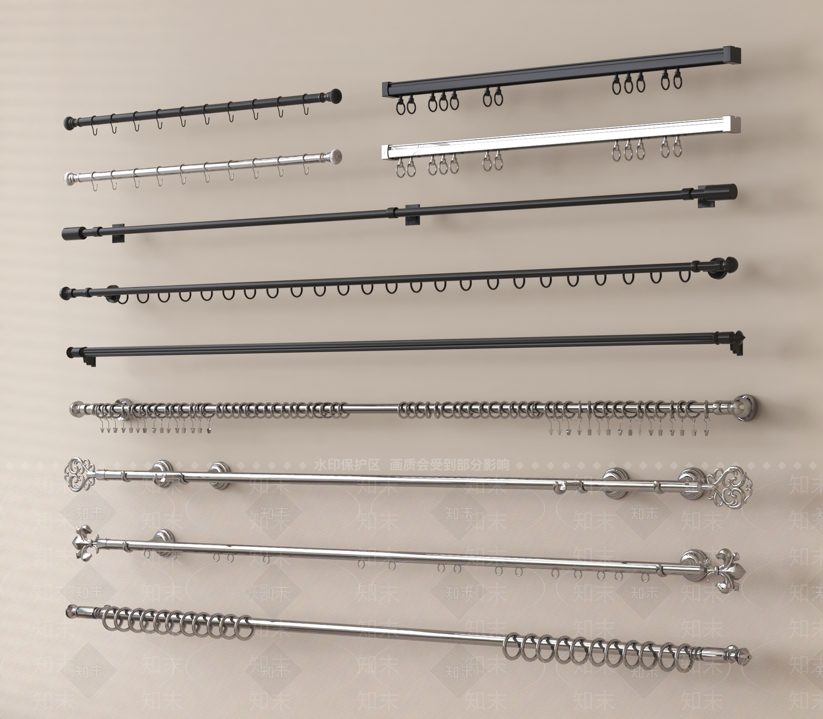 窗帘杆3D模型下载【ID:1172649593】