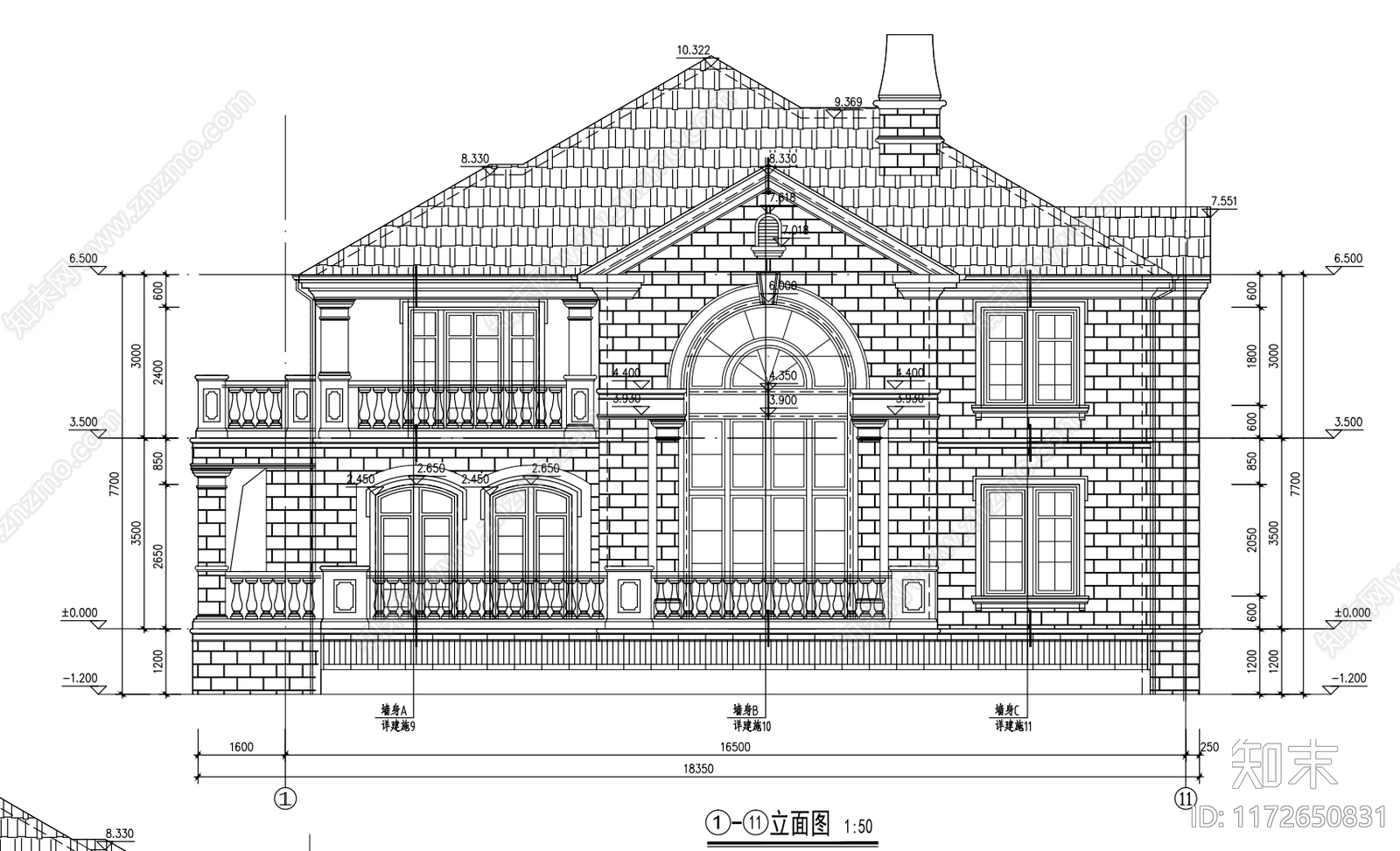 欧式别墅建筑施工图下载【ID:1172650831】