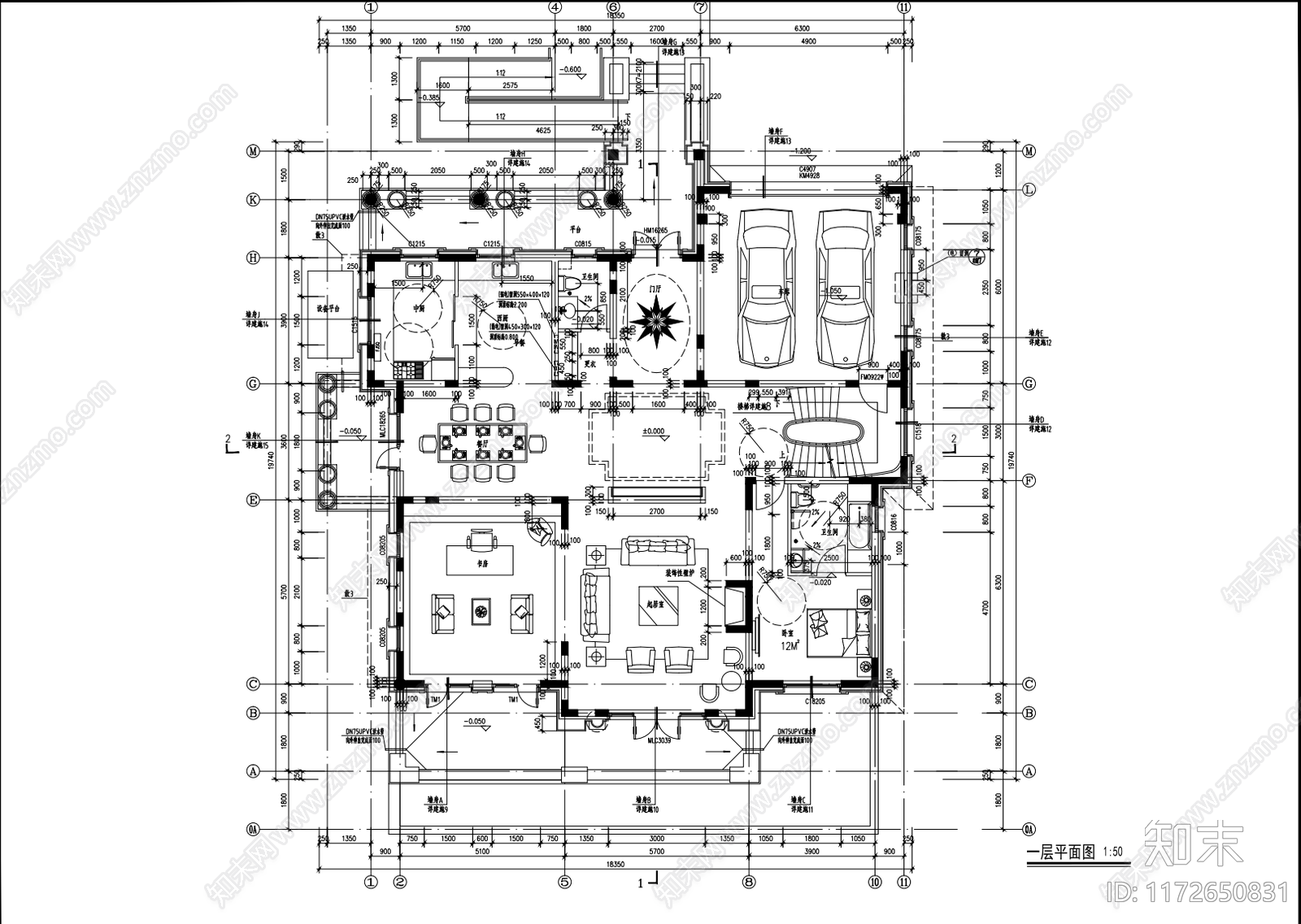 欧式别墅建筑施工图下载【ID:1172650831】