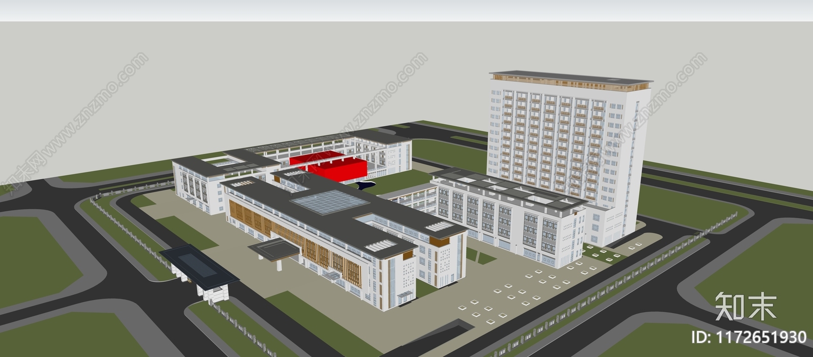 新中式现代医院建筑SU模型下载【ID:1172651930】