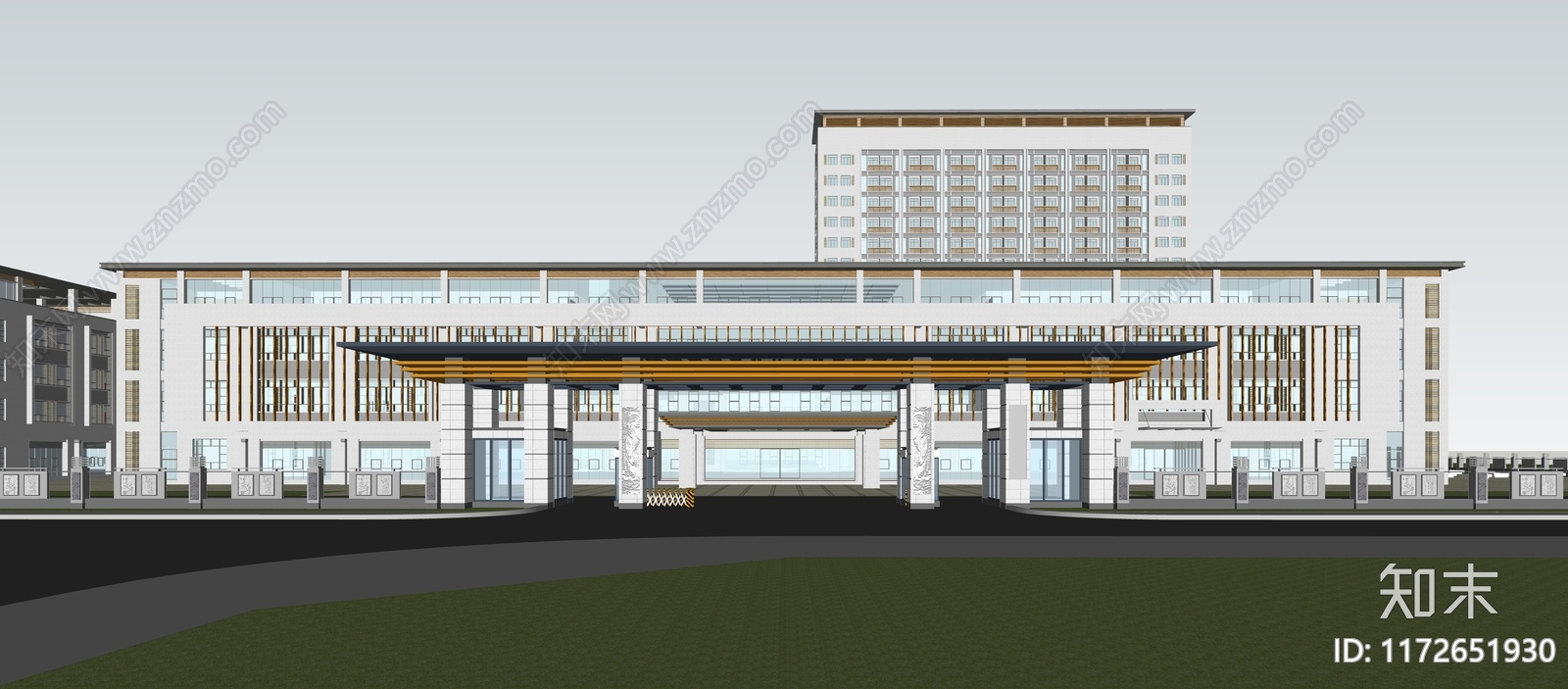 新中式现代医院建筑SU模型下载【ID:1172651930】