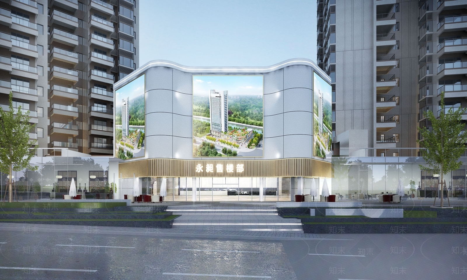 现代售楼处外观3D模型下载【ID:1172655125】