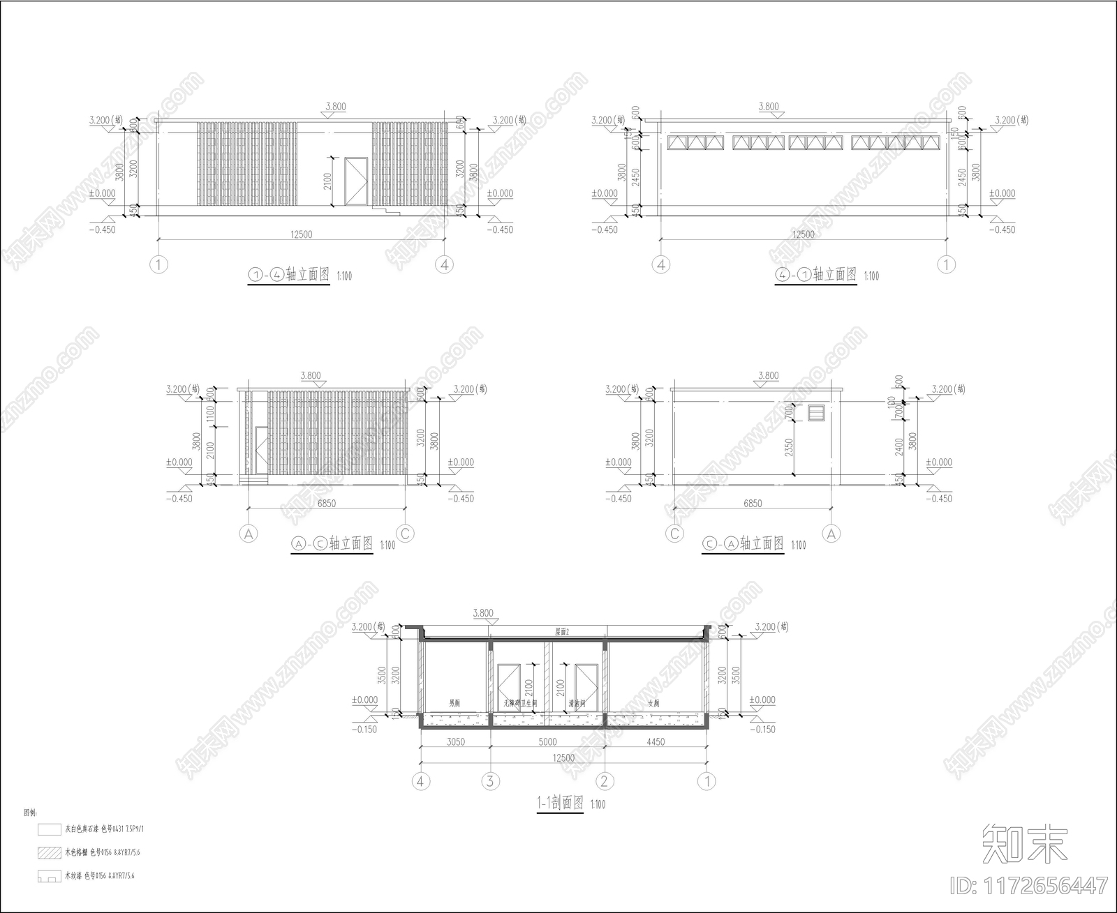 现代公厕cad施工图下载【ID:1172656447】