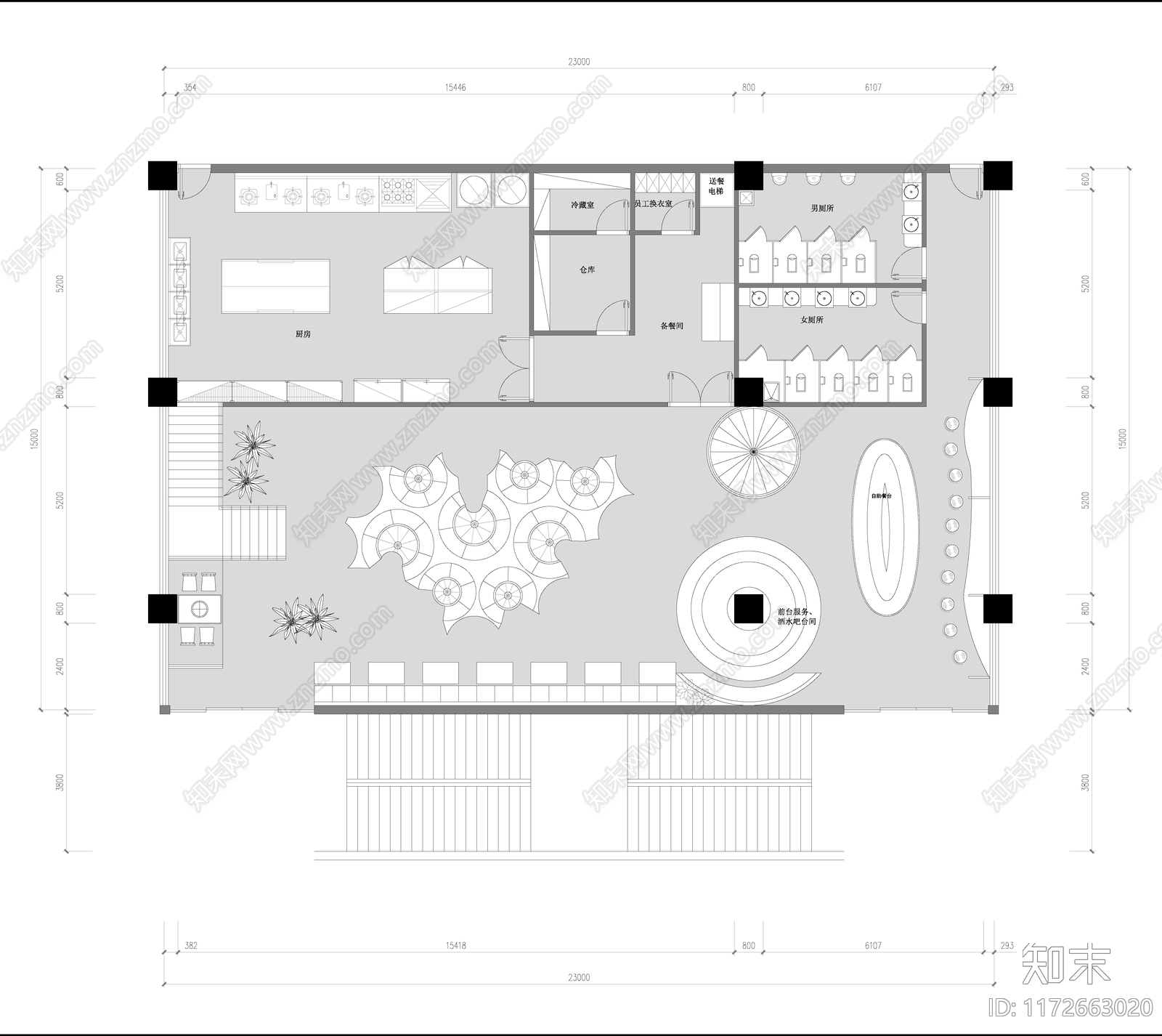 现代茶餐厅施工图下载【ID:1172663020】