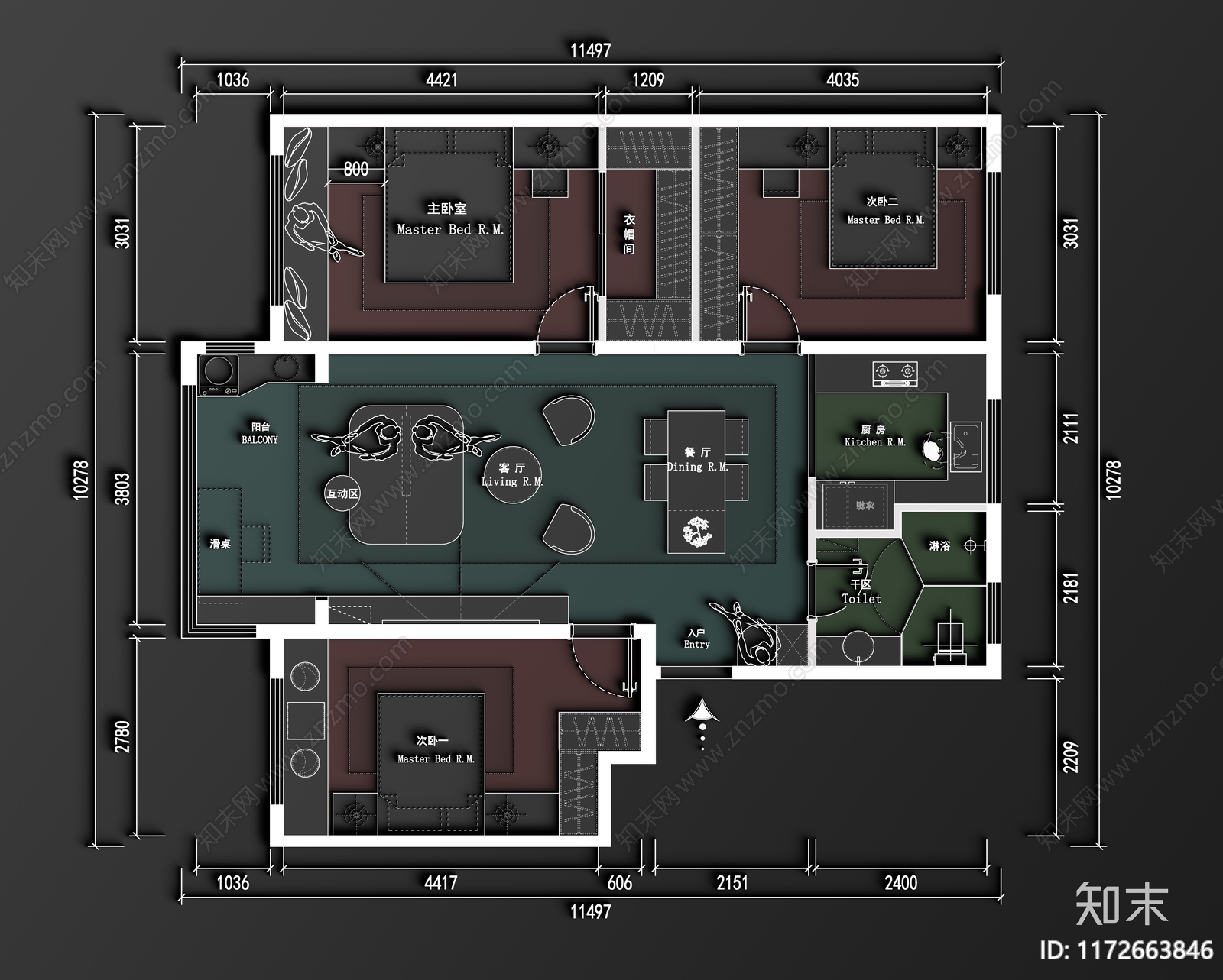 现代整体家装空间施工图下载【ID:1172663846】