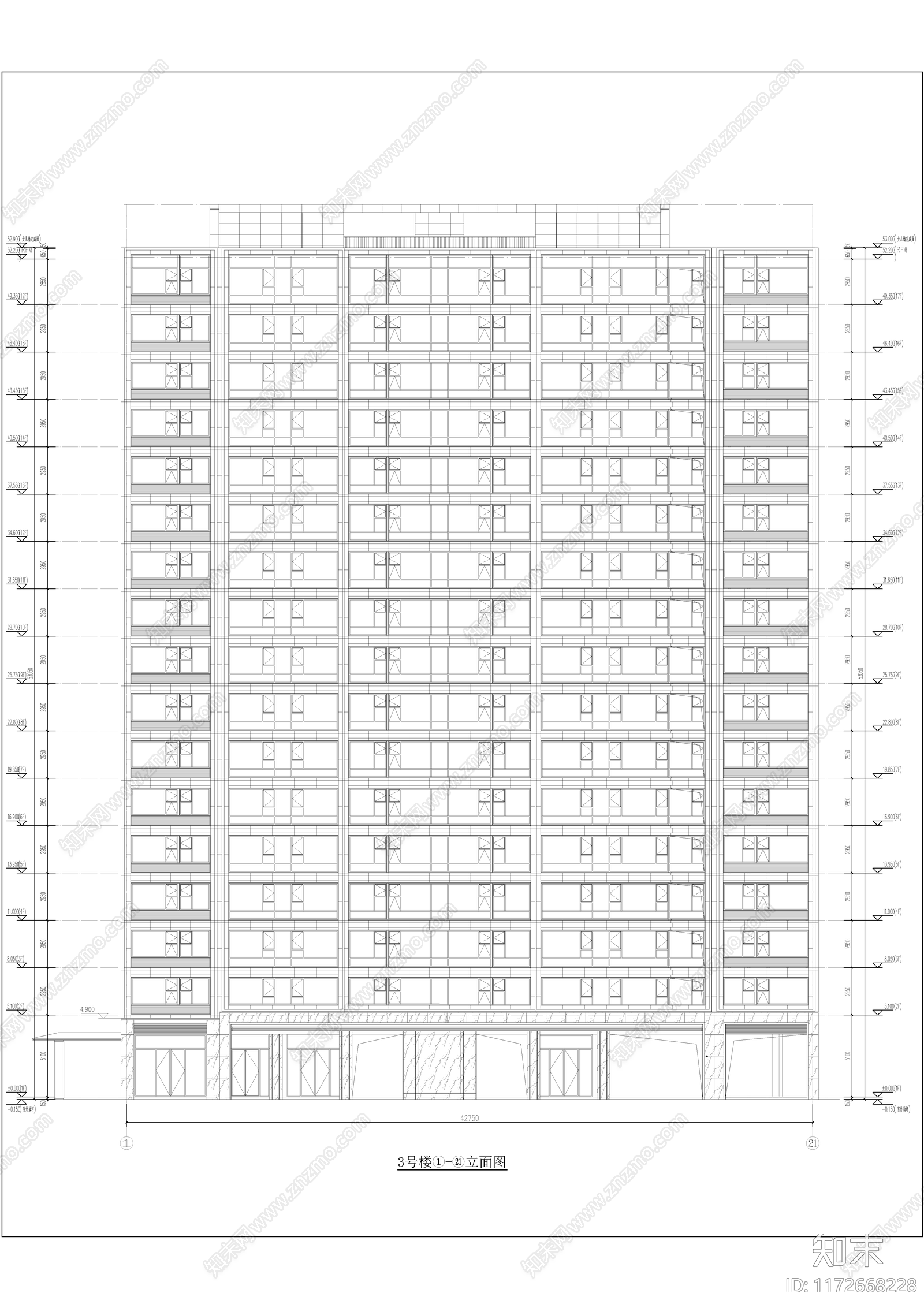 现代住宅楼建筑cad施工图下载【ID:1172668228】