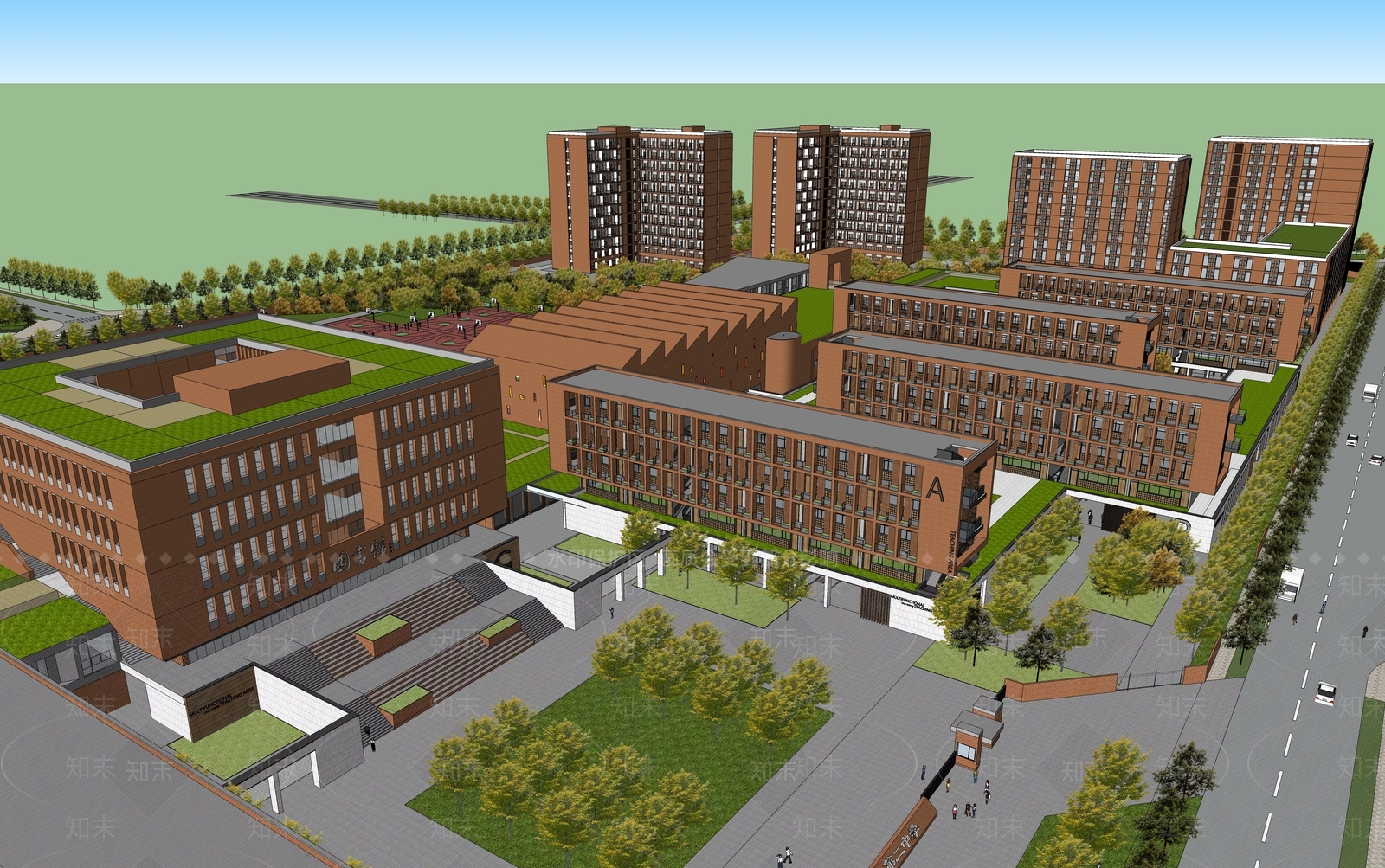 现代学校建筑SU模型下载【ID:1172673216】