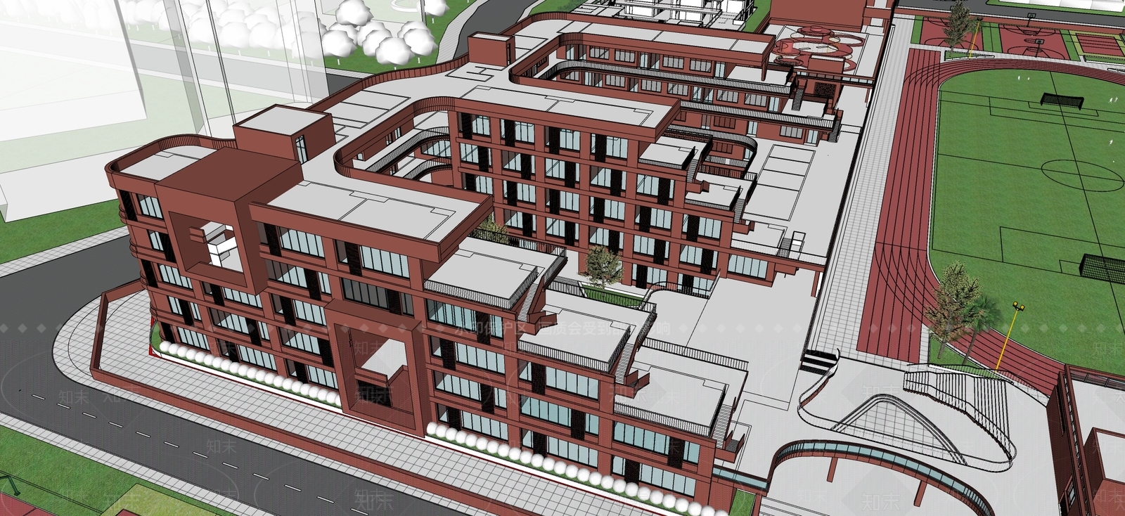 现代学校建筑SU模型下载【ID:1172675459】