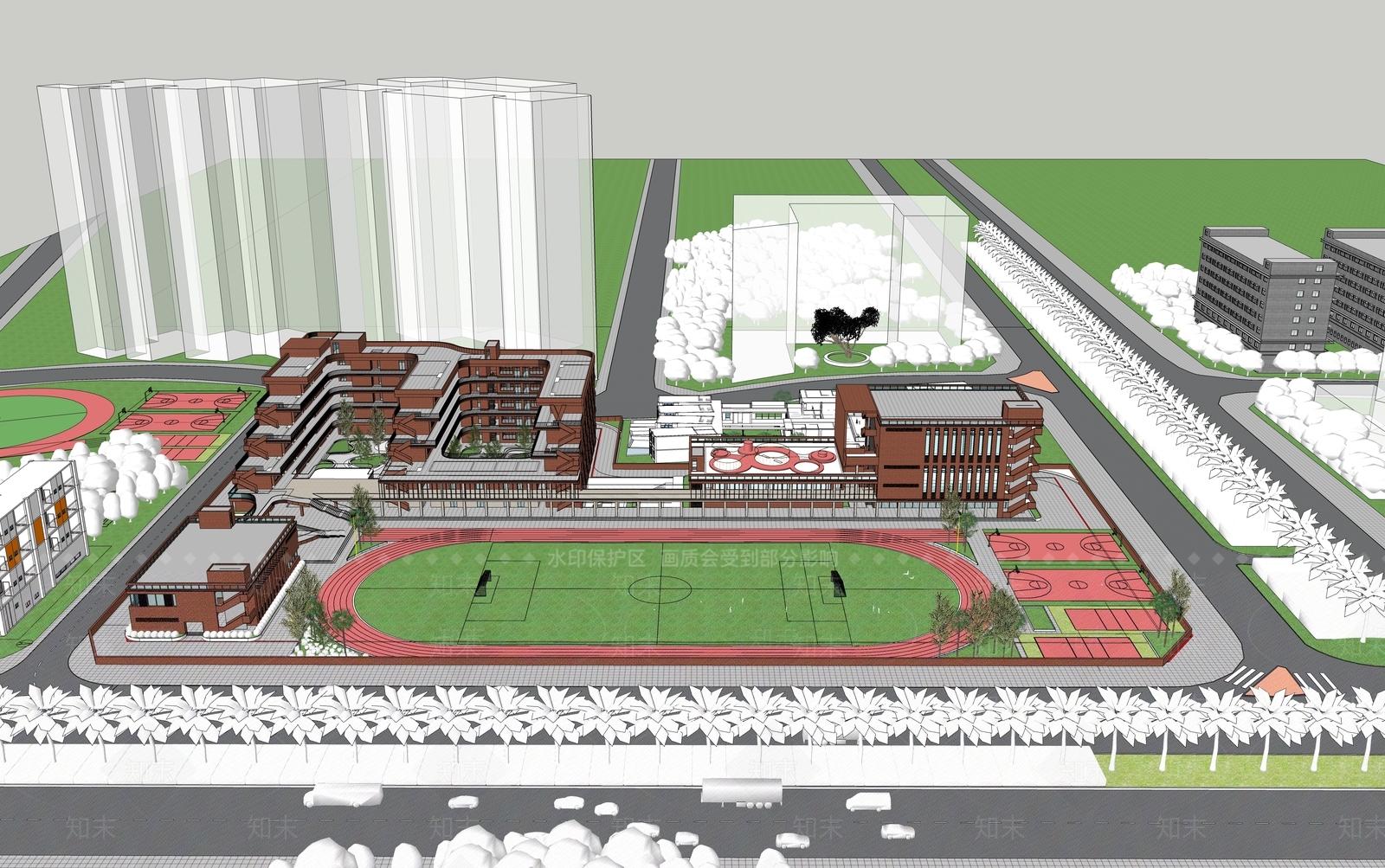 现代学校建筑SU模型下载【ID:1172675459】