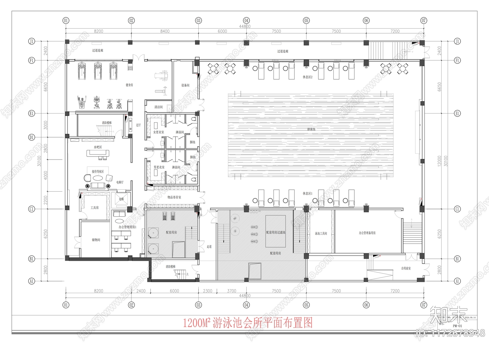 现代健身房施工图下载【ID:1172678948】