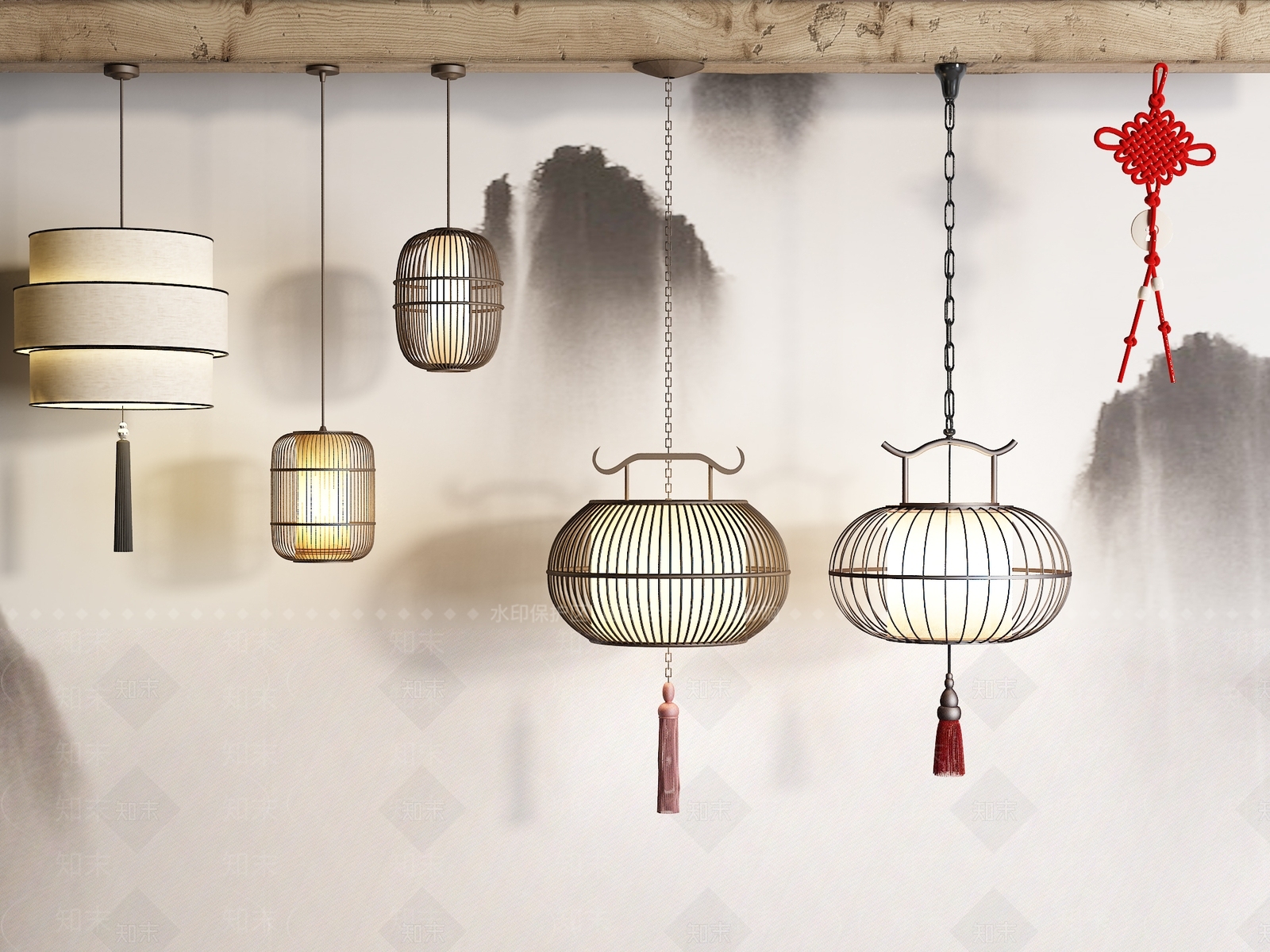 新中式中式吊灯3D模型下载【ID:1172705872】