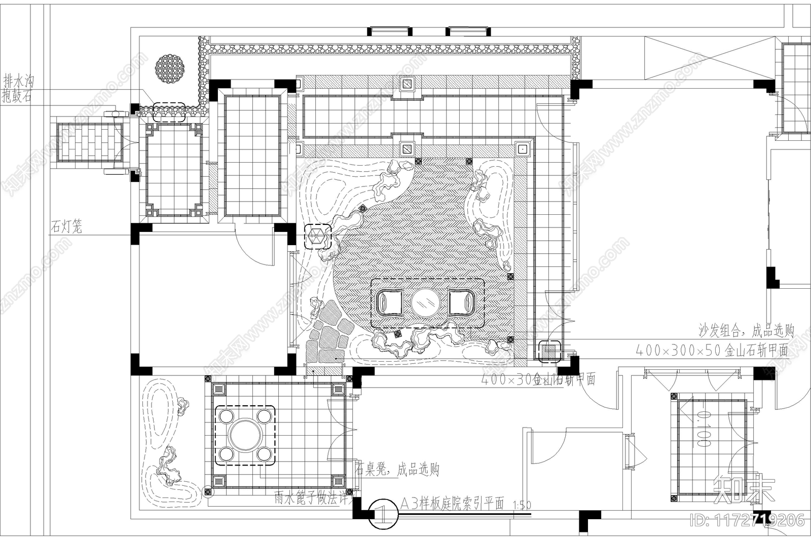 新中式中式庭院cad施工图下载【ID:1172719206】