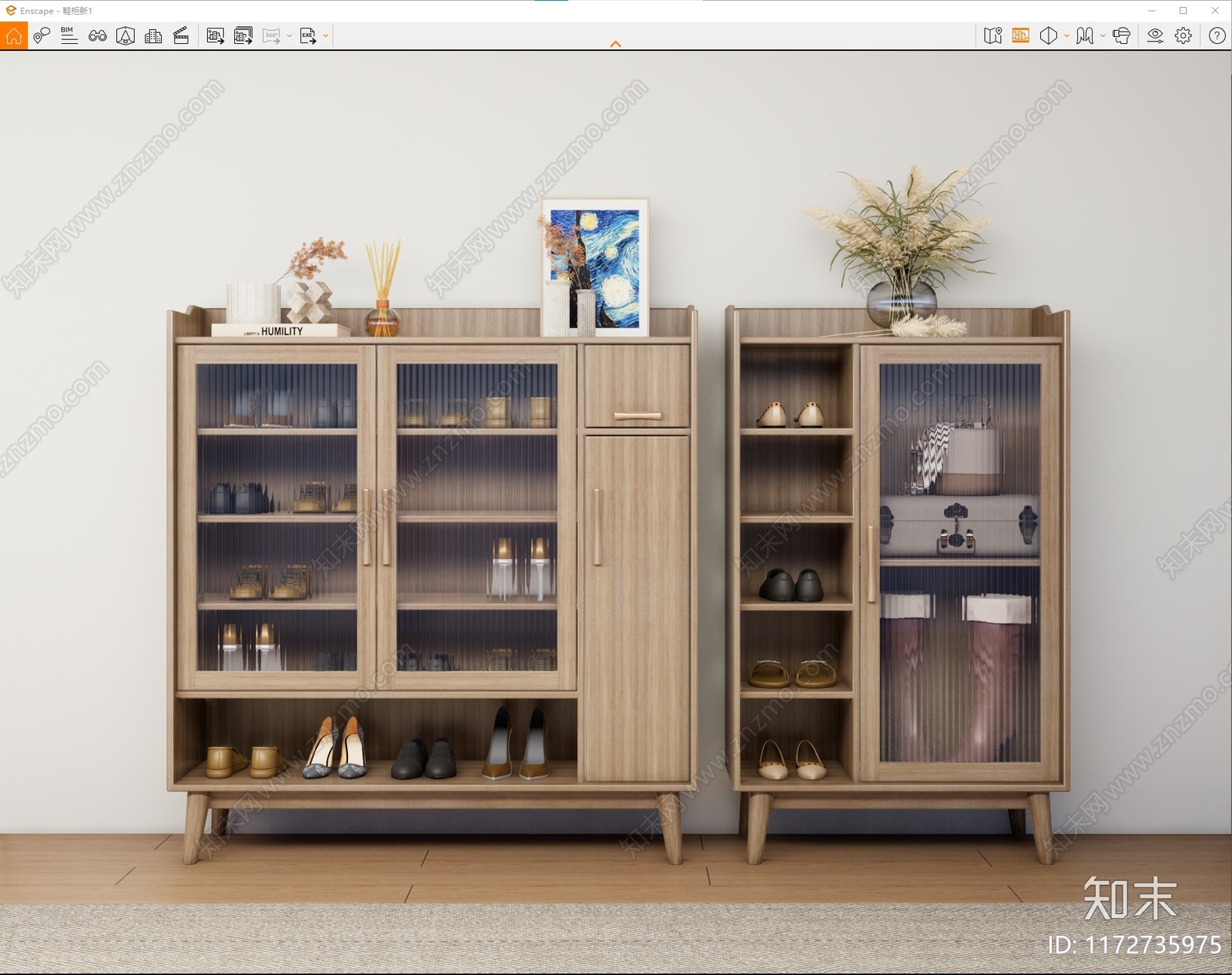 北欧原木鞋柜SU模型下载【ID:1172735975】