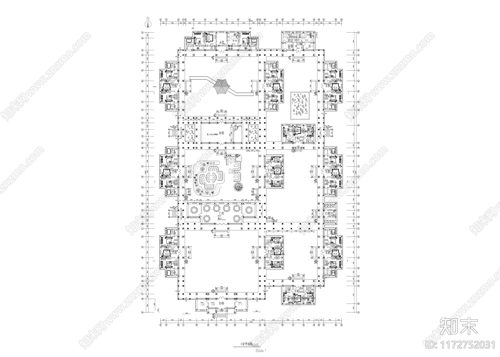 新中式中式四合院cad施工图下载【ID:1172752031】