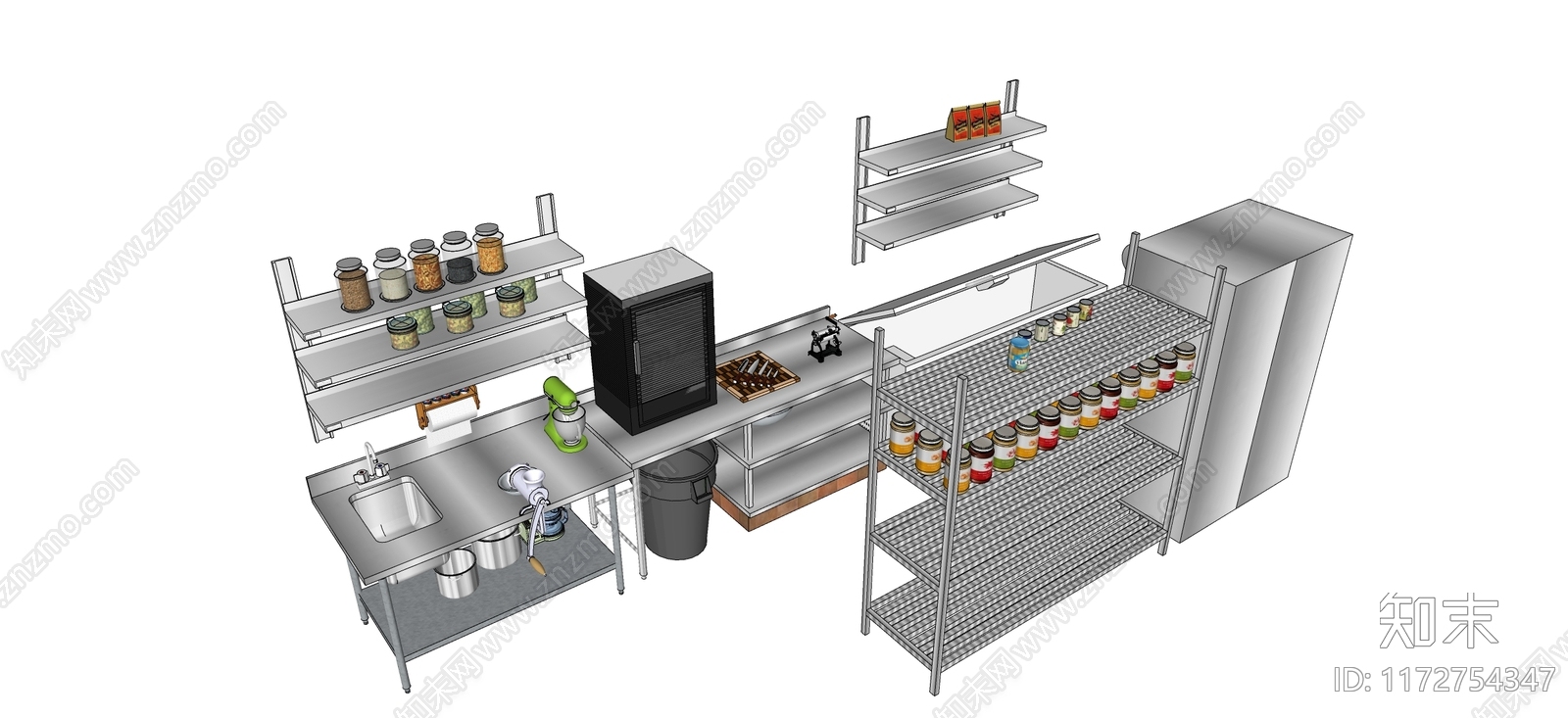 现代美式开放式厨房SU模型下载【ID:1172754347】