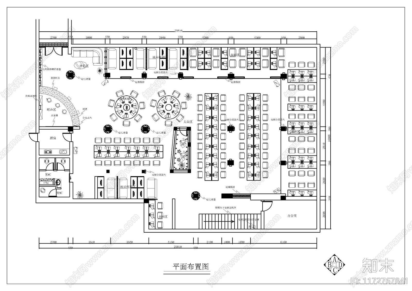 现代简约网吧施工图下载【ID:1172767841】