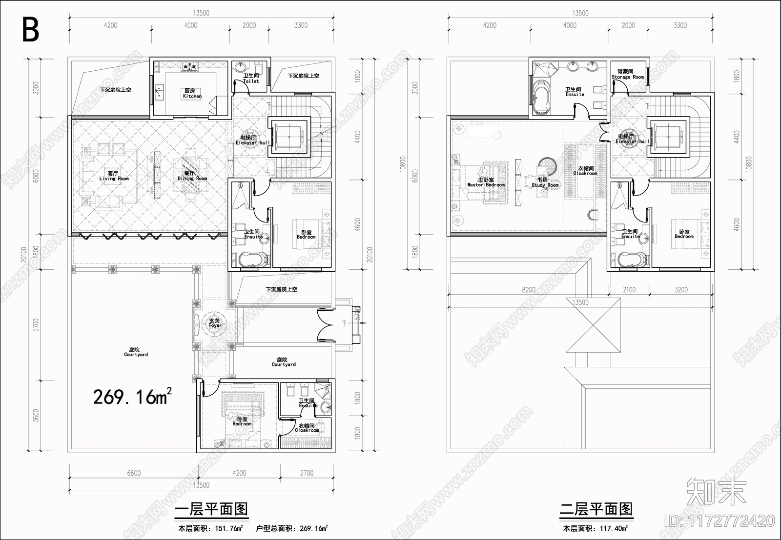 现代别墅建筑施工图下载【ID:1172772420】