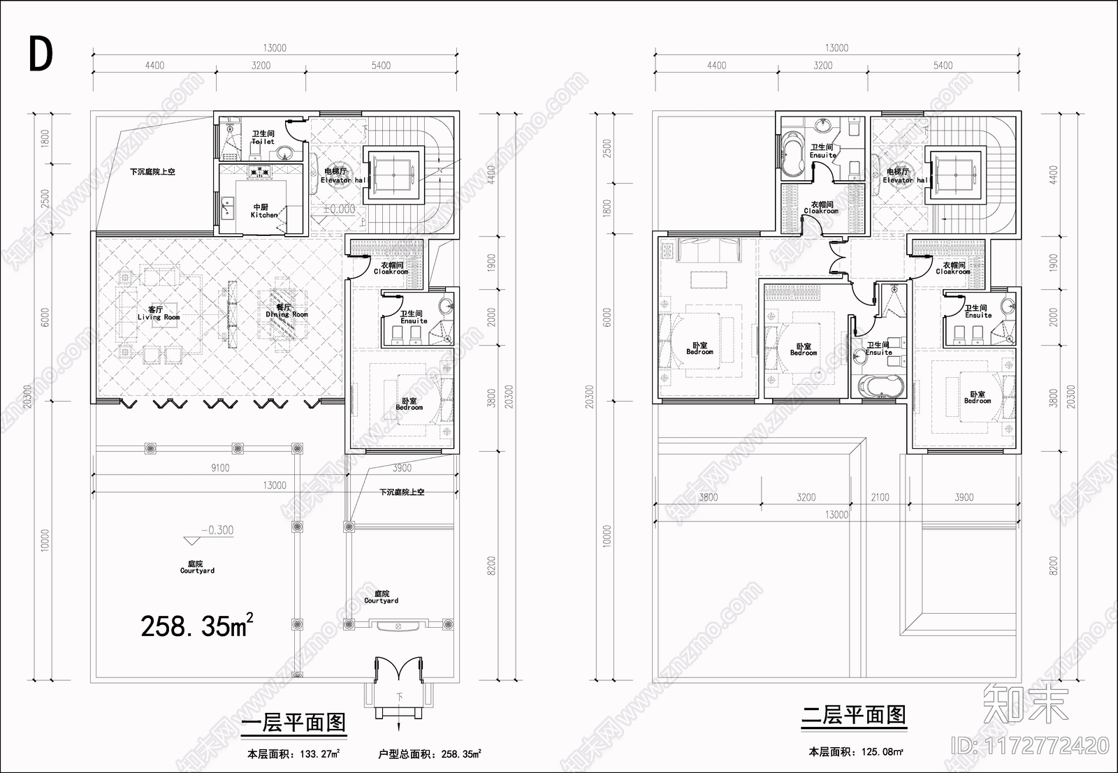 现代别墅建筑施工图下载【ID:1172772420】