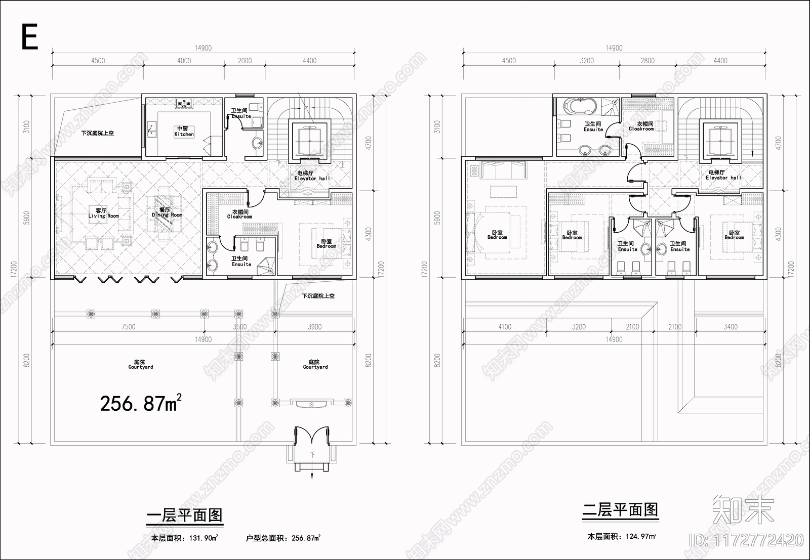 现代别墅建筑施工图下载【ID:1172772420】