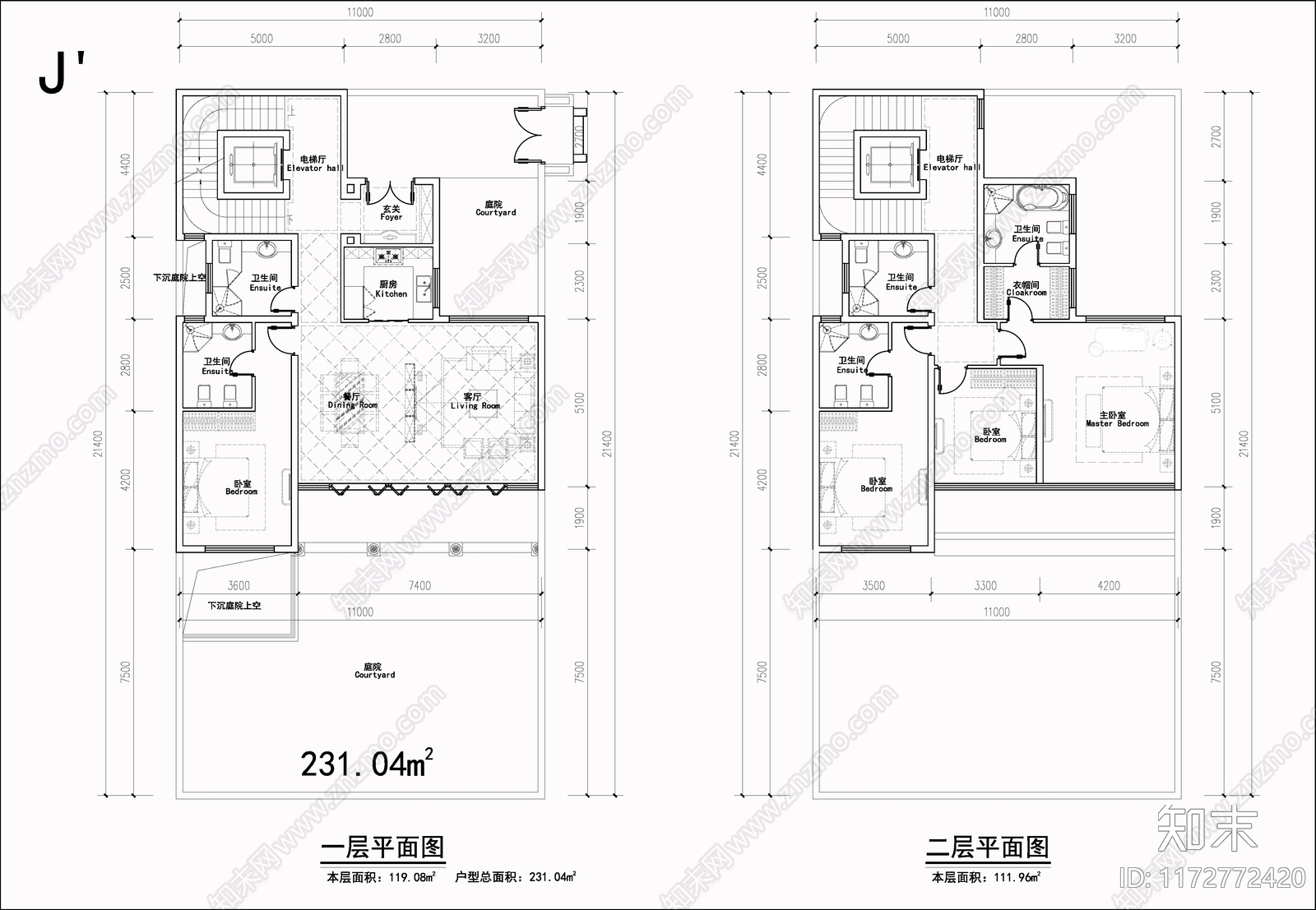 现代别墅建筑施工图下载【ID:1172772420】